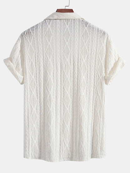 Men's Collared Button Front Shirt Short Sleeve Pullover Top