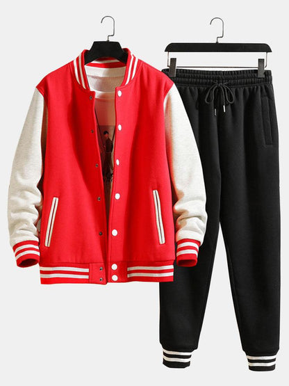 Men's Button Front Varsity Jacket Pants Matching Set