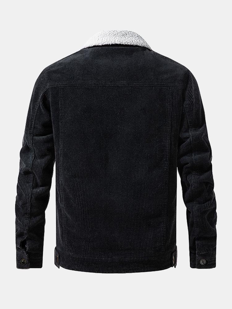 Men's Button Front Jacket Sherpa Collar Chest Pockets
