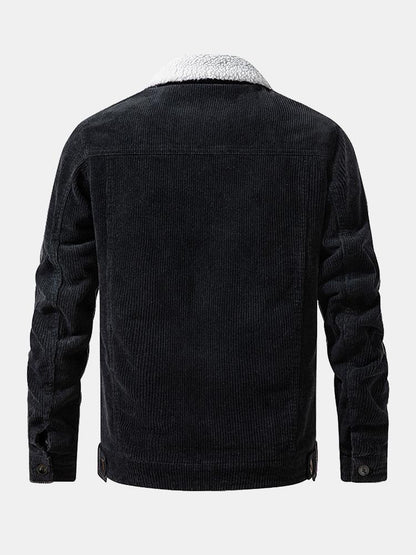 Men's Button Front Jacket Sherpa Collar Chest Pockets