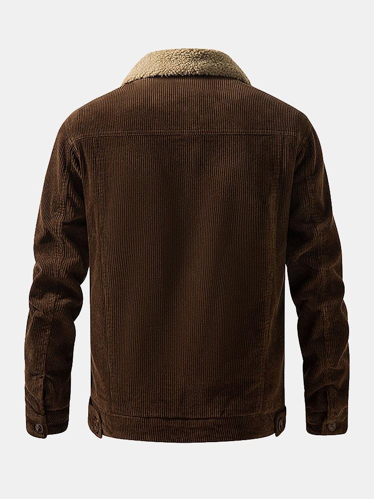 Men's Button Front Jacket Sherpa Collar Chest Pockets