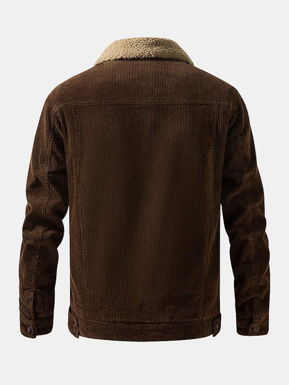 Men's Button Front Jacket Sherpa Collar Chest Pockets