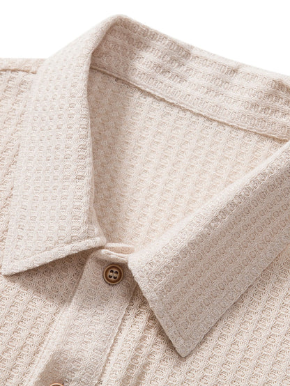 Men's Short Sleeve Polo Shirt Textured Knit Everyday Collared Top