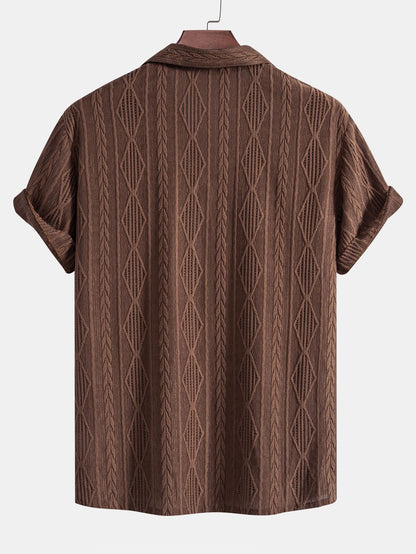 Men's Collared Button Front Shirt Short Sleeve Pullover Top