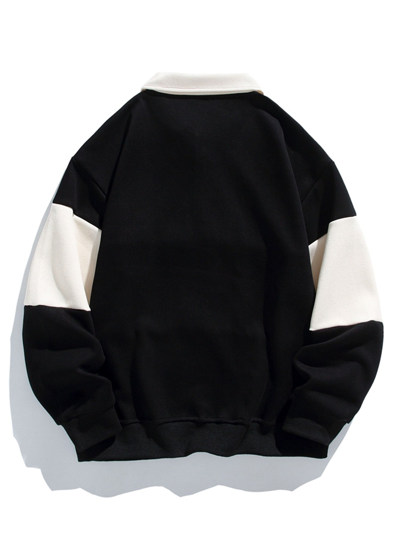 Men's Polo Collar Pullover Sweatshirt Horizontal Stripe Design