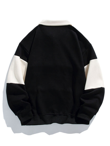 Men's Polo Collar Pullover Sweatshirt Horizontal Stripe Design