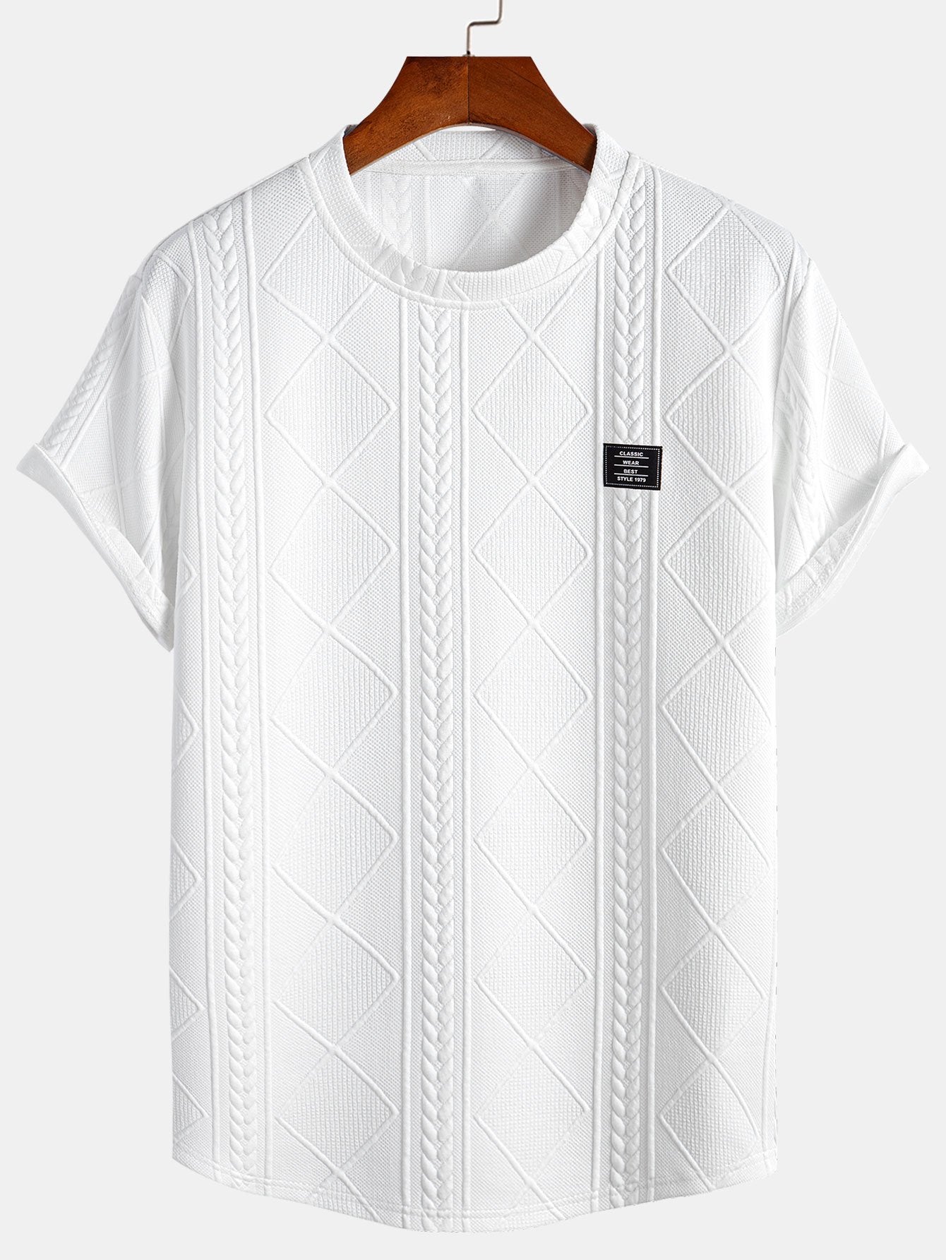 Textured Crew Neck Short Sleeve T Shirt for Men