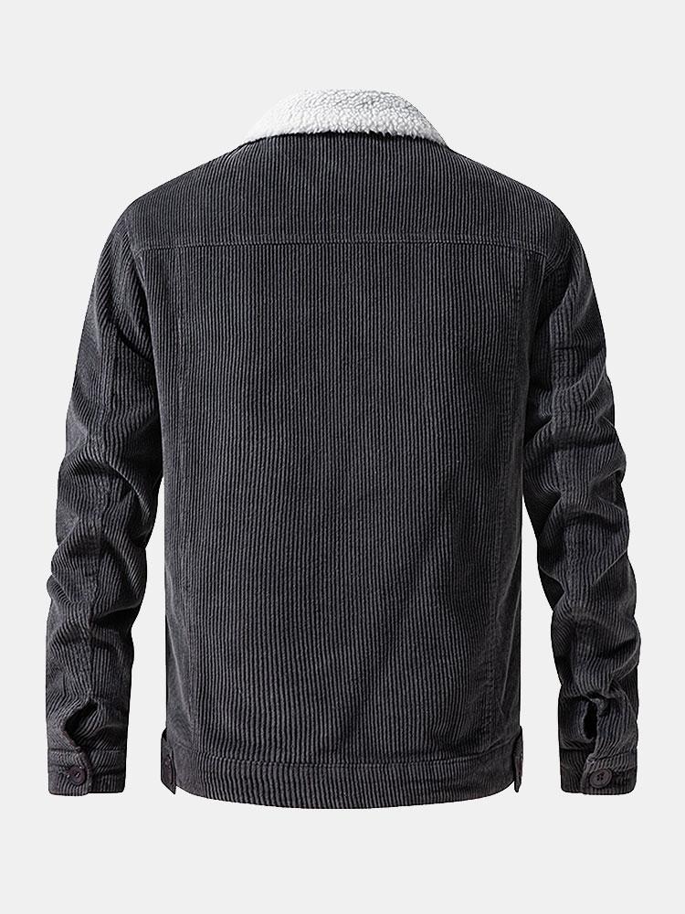 Men's Button Front Jacket Sherpa Collar Chest Pockets