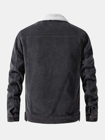 Men's Button Front Jacket Sherpa Collar Chest Pockets