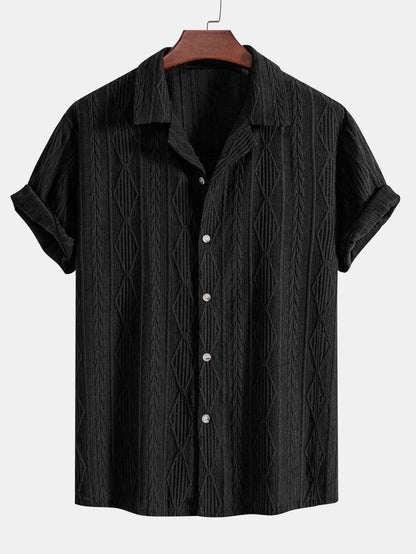 Men's Collared Button Front Shirt Short Sleeve Pullover Top