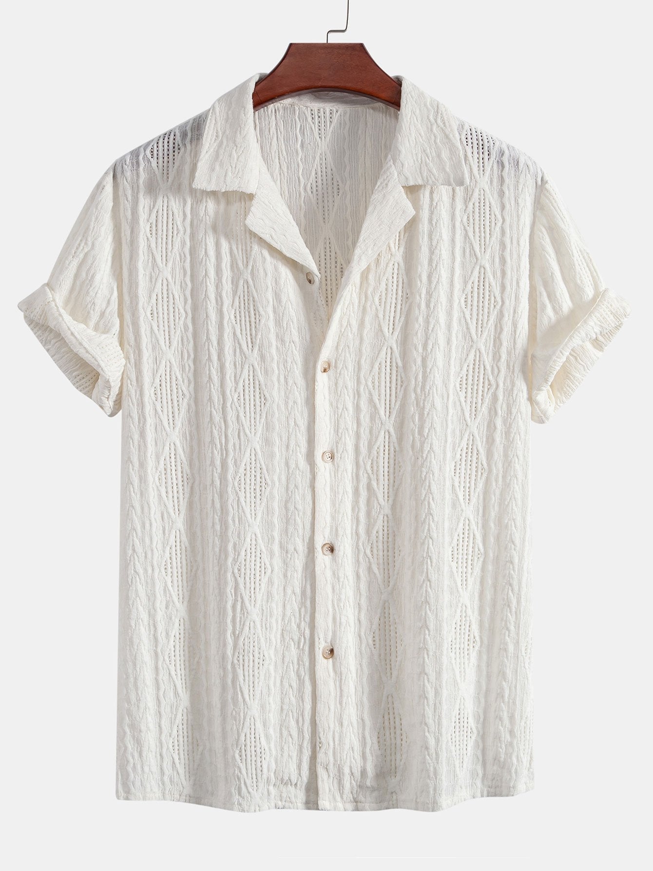 Men's Short Sleeve Textured Shirt with Drawstring Pants Set
