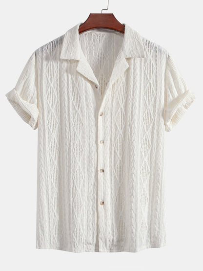 Men's Short Sleeve Textured Shirt with Drawstring Pants Set