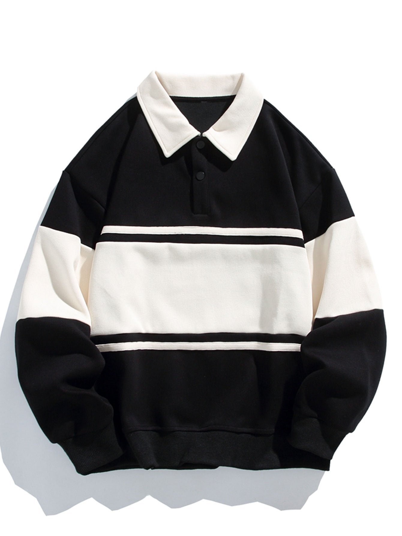 Men's Polo Collar Pullover Sweatshirt Horizontal Stripe Design