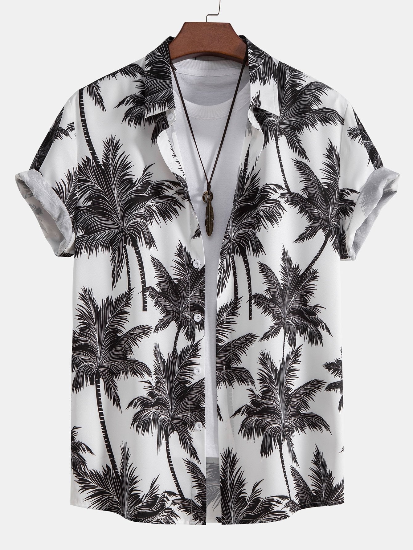 Men's Camp Collar Shirt with Drawstring Shorts Two Piece Set