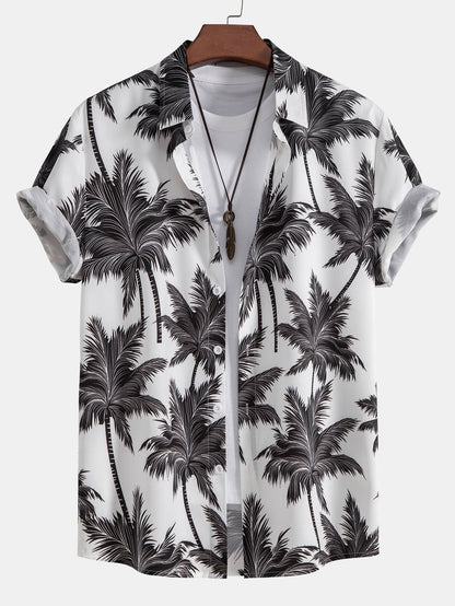 Men's Camp Collar Shirt with Drawstring Shorts Two Piece Set