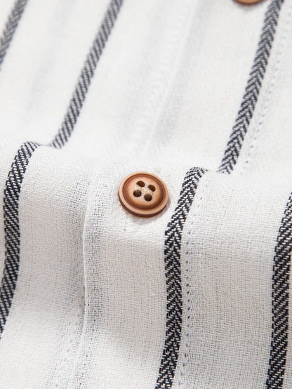 Men's Short Sleeve Striped Shirt Button Front Regular Fit Top