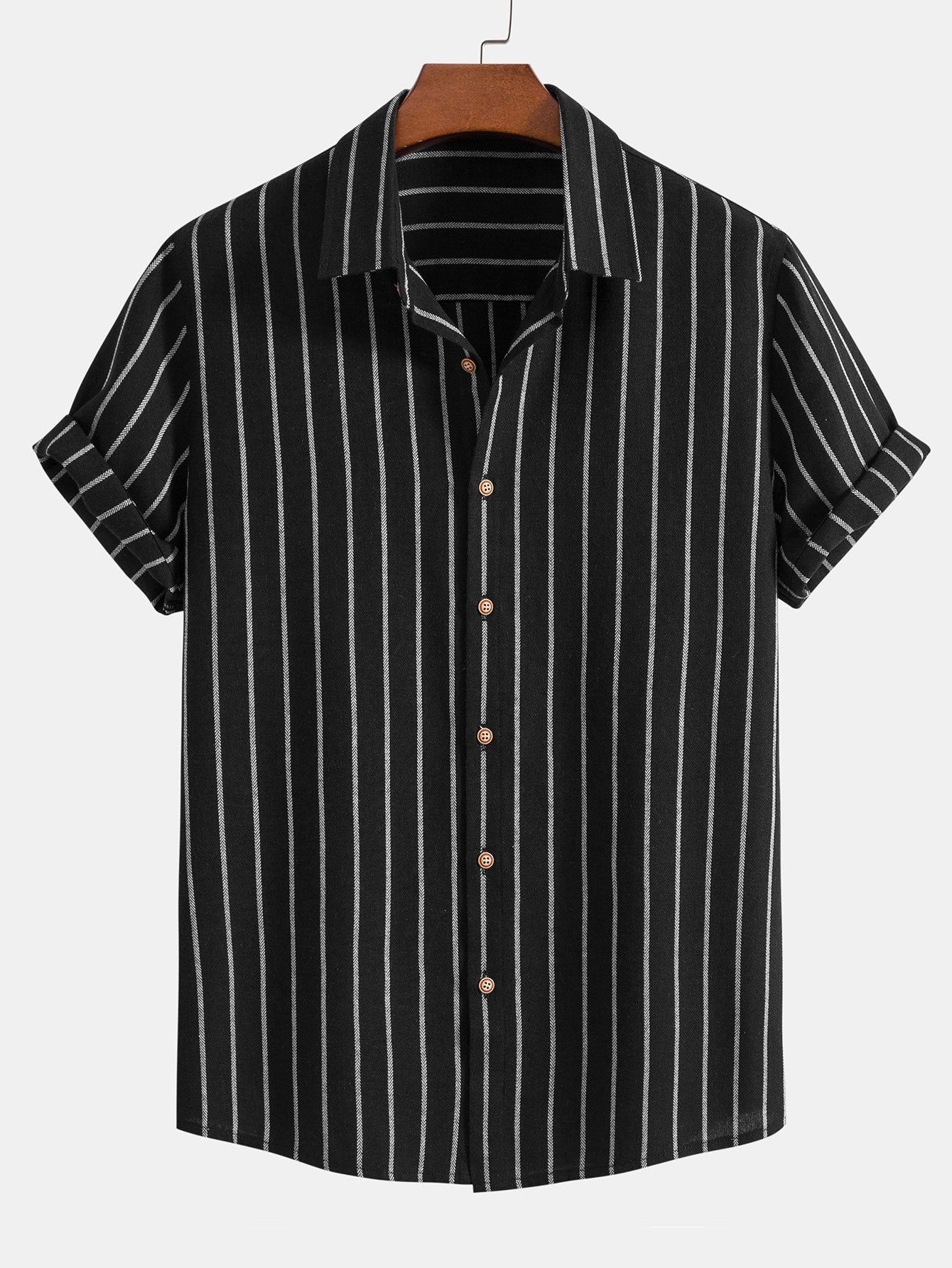 Men's Short Sleeve Striped Shirt Button Front Regular Fit Top