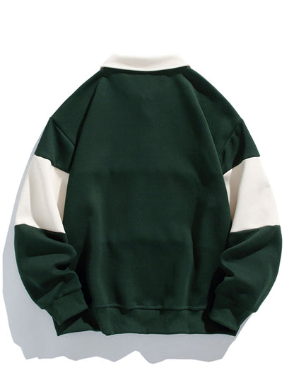 Men's Polo Collar Pullover Sweatshirt Horizontal Stripe Design