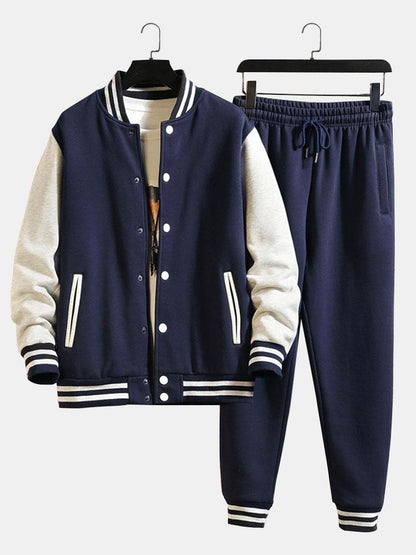 Men's Button Front Varsity Jacket Pants Matching Set