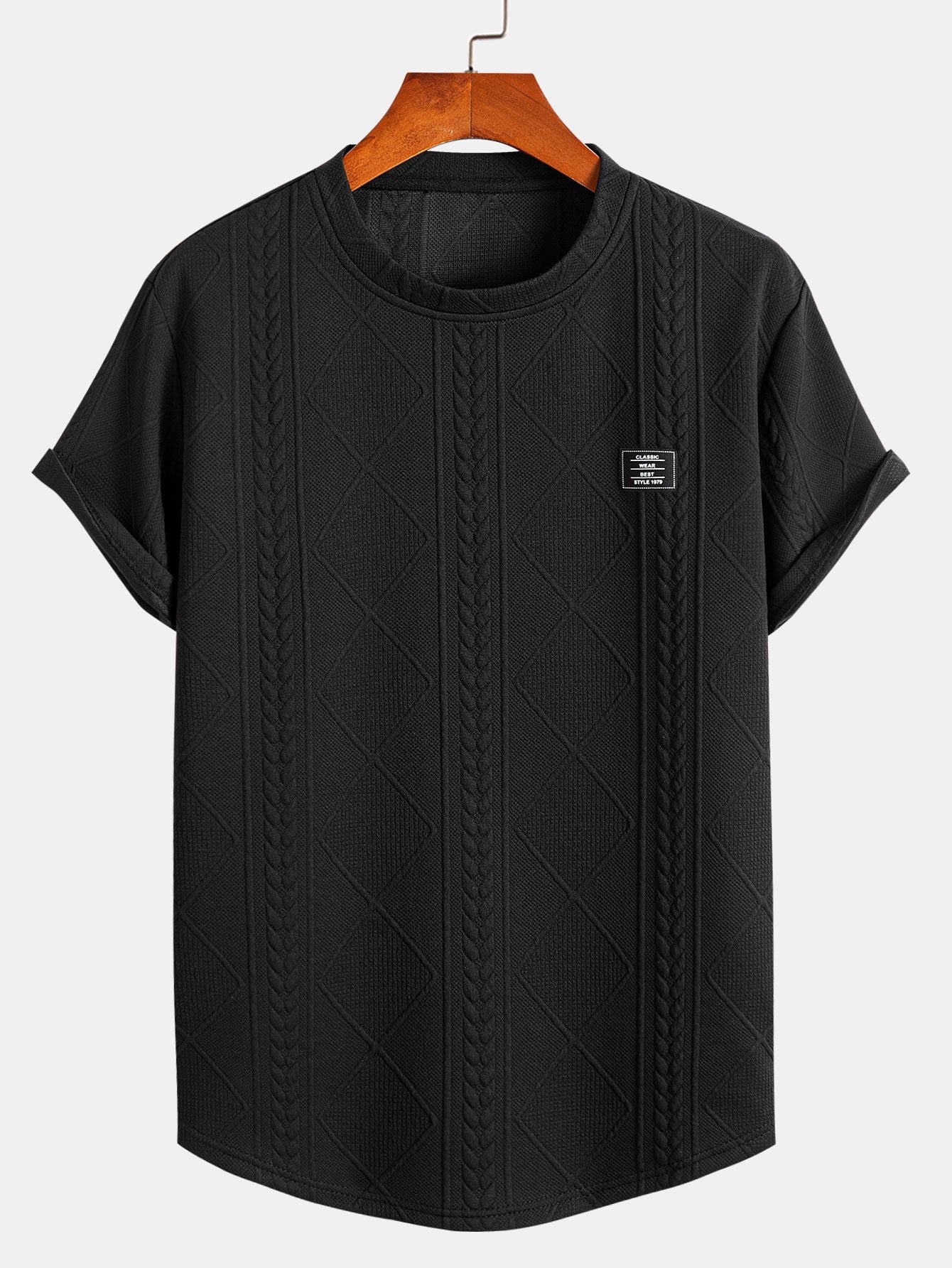 Textured Crew Neck Short Sleeve T Shirt for Men