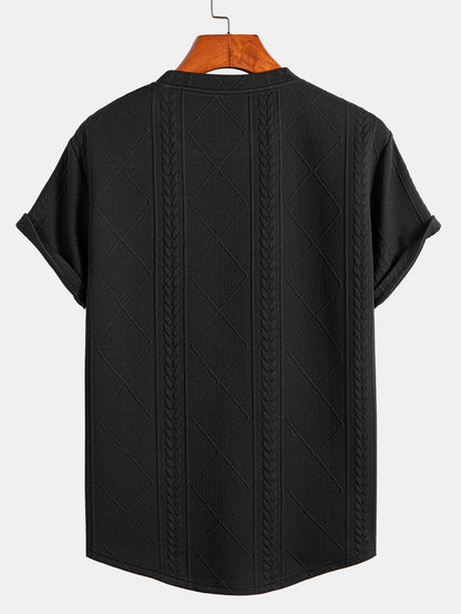 Textured Crew Neck Short Sleeve T Shirt for Men