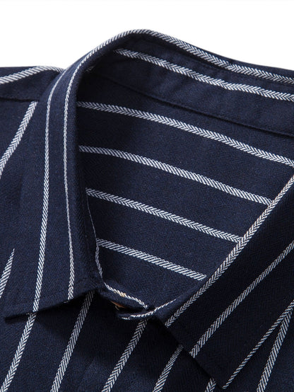 Men's Short Sleeve Striped Shirt Button Front Regular Fit Top