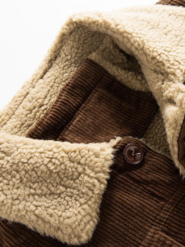 Men's Button Front Jacket Sherpa Collar Chest Pockets