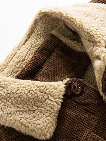 Men's Button Front Jacket Sherpa Collar Chest Pockets