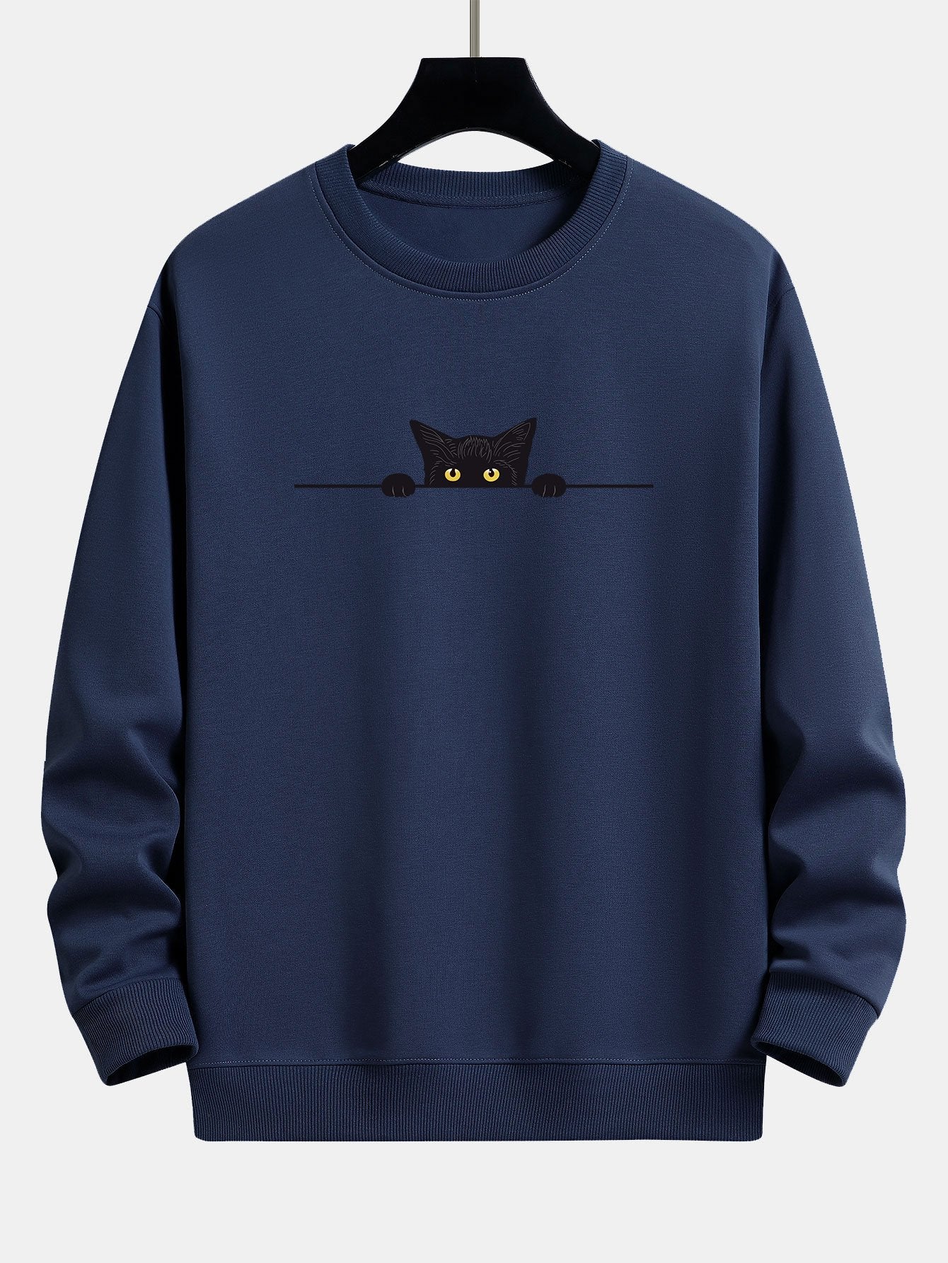 Men's Cat Graphic Crew Neck Sweatshirt Long Sleeve Pullover Top