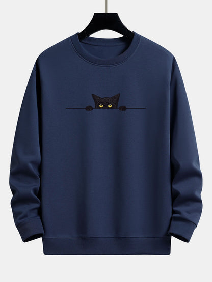 Men's Cat Graphic Crew Neck Sweatshirt Long Sleeve Pullover Top