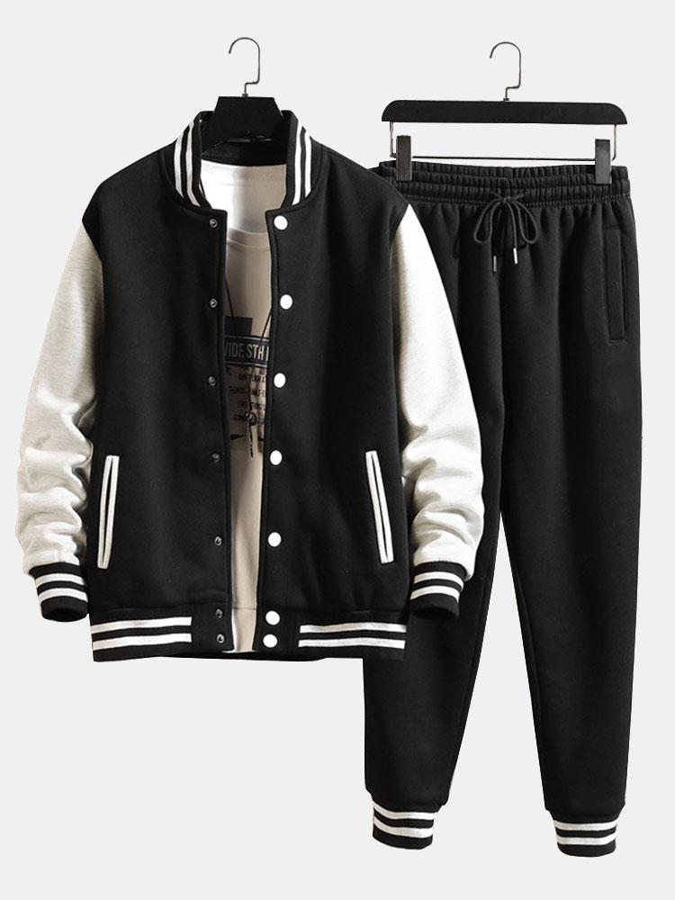 Men's Button Front Varsity Jacket Pants Matching Set