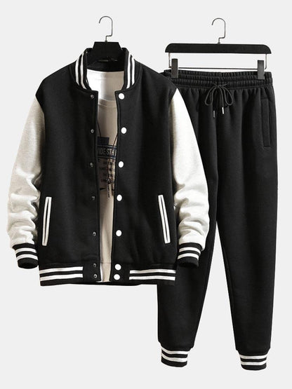 Men's Button Front Varsity Jacket Pants Matching Set