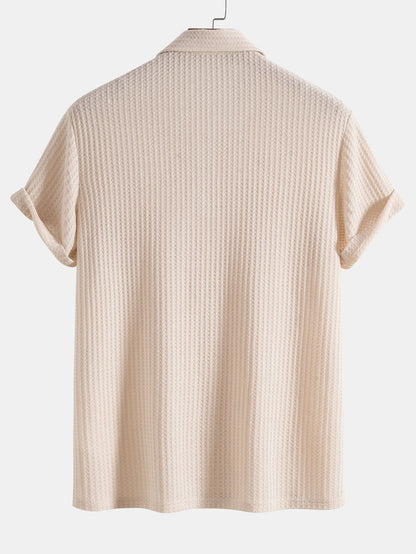 Men's Short Sleeve Polo Shirt Textured Knit Everyday Collared Top
