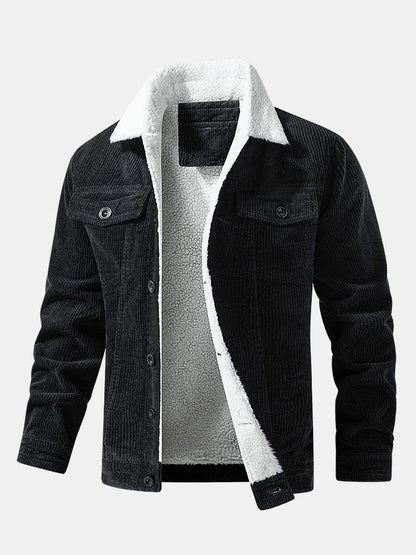 Men's Button Front Jacket Sherpa Collar Chest Pockets