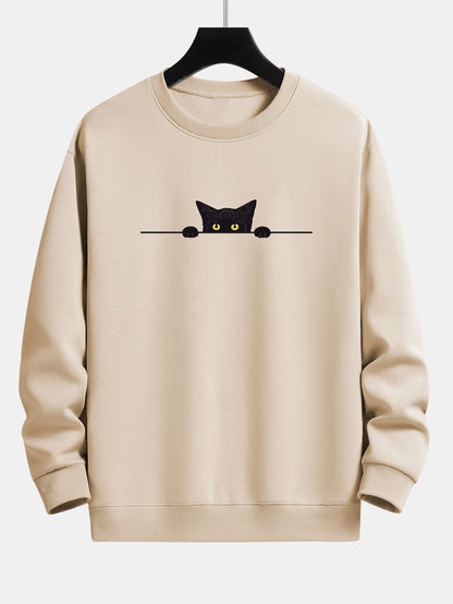 Men's Cat Graphic Crew Neck Sweatshirt Long Sleeve Pullover Top