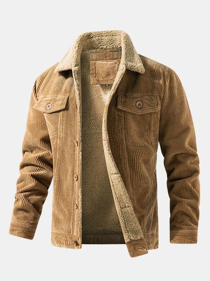 Men's Button Front Jacket Sherpa Collar Chest Pockets