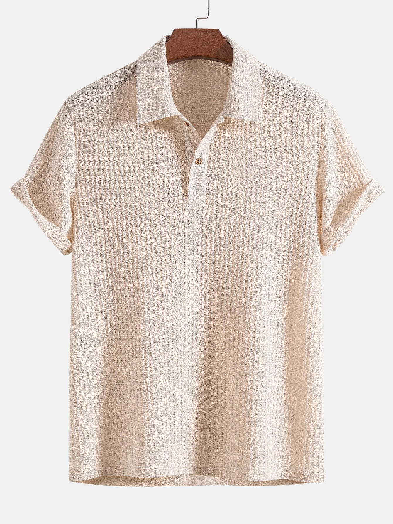Men's Short Sleeve Polo Shirt Textured Knit Everyday Collared Top