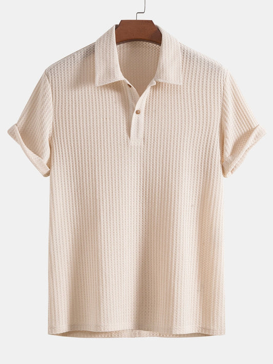 Men's Short Sleeve Polo Shirt Textured Knit Everyday Collared Top