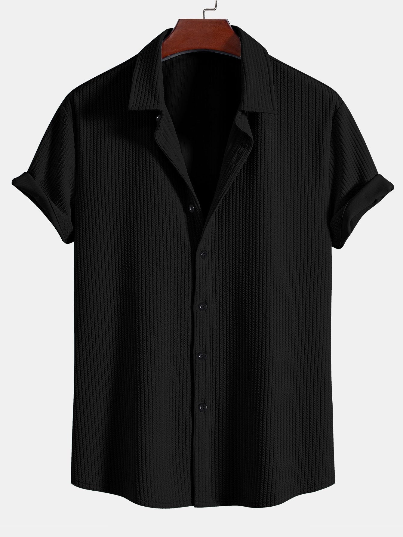 Men's Textured Stripe Camp Collar Button Up Shirt