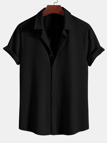 Men's Textured Stripe Camp Collar Button Up Shirt