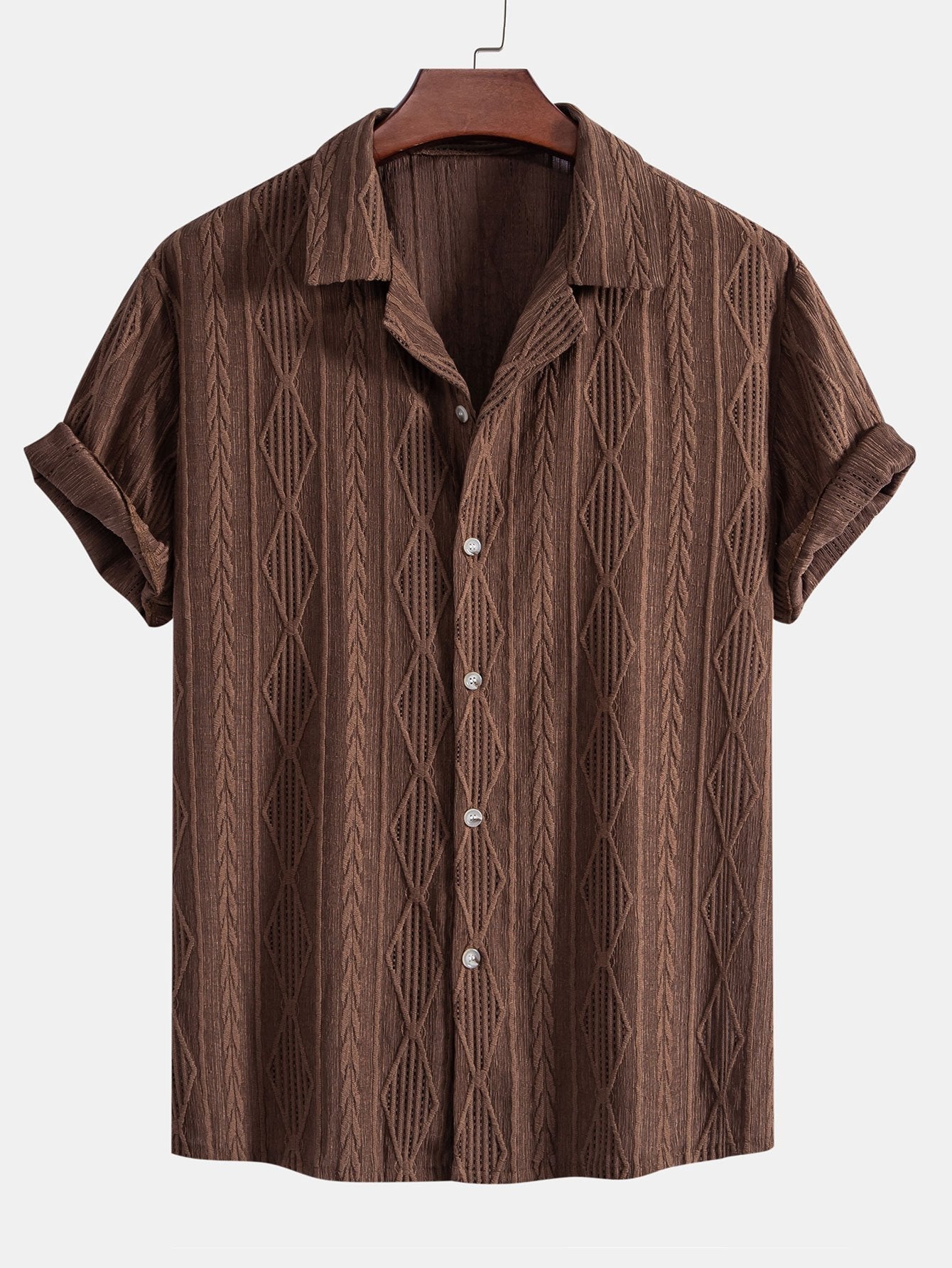 Men's Short Sleeve Textured Shirt with Drawstring Pants Set