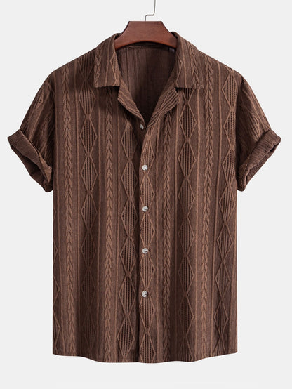 Men's Short Sleeve Textured Shirt with Drawstring Pants Set