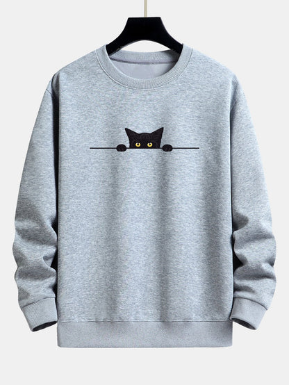 Men's Cat Graphic Crew Neck Sweatshirt Long Sleeve Pullover Top