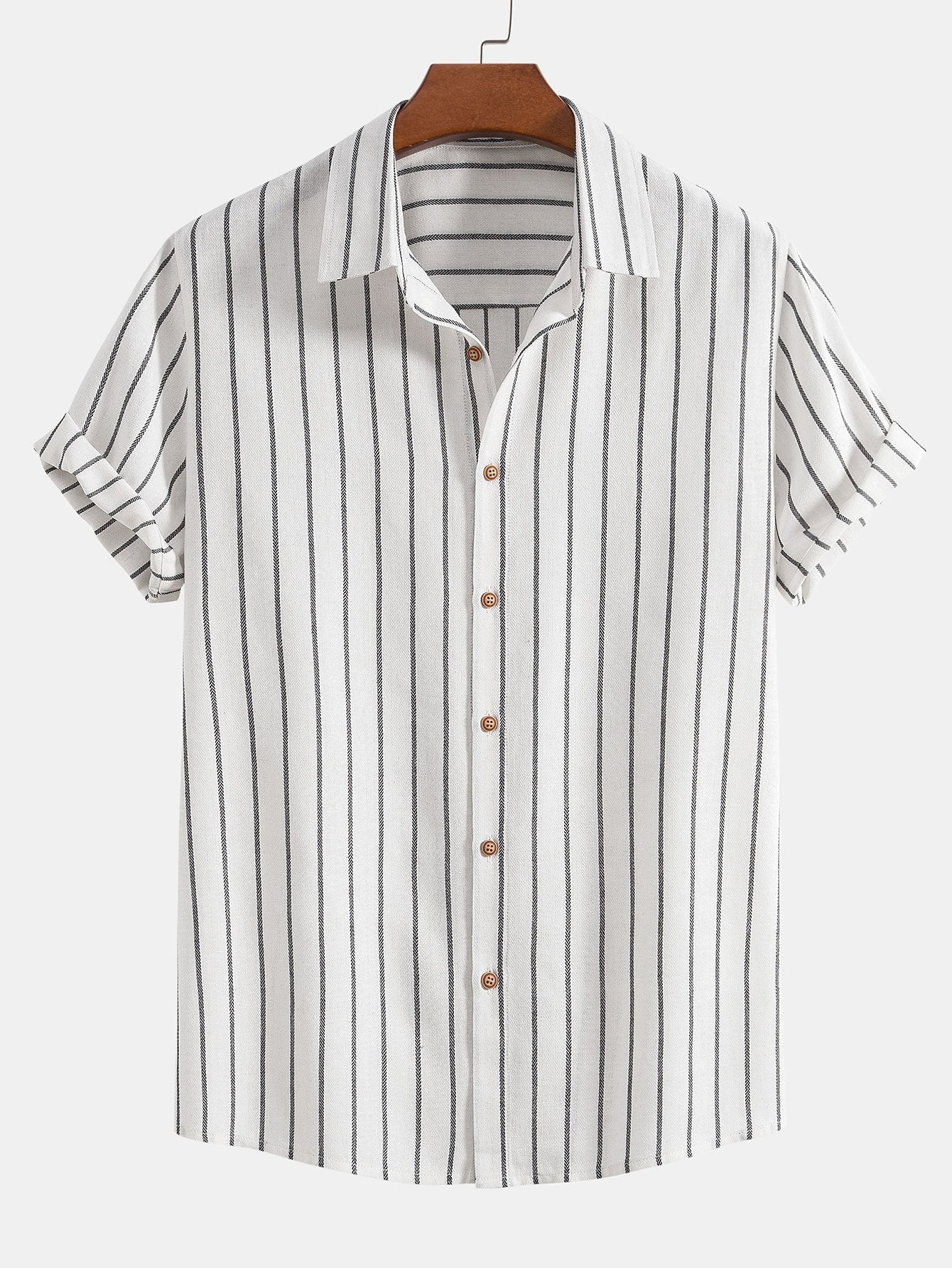 Men's Short Sleeve Striped Shirt Button Front Regular Fit Top