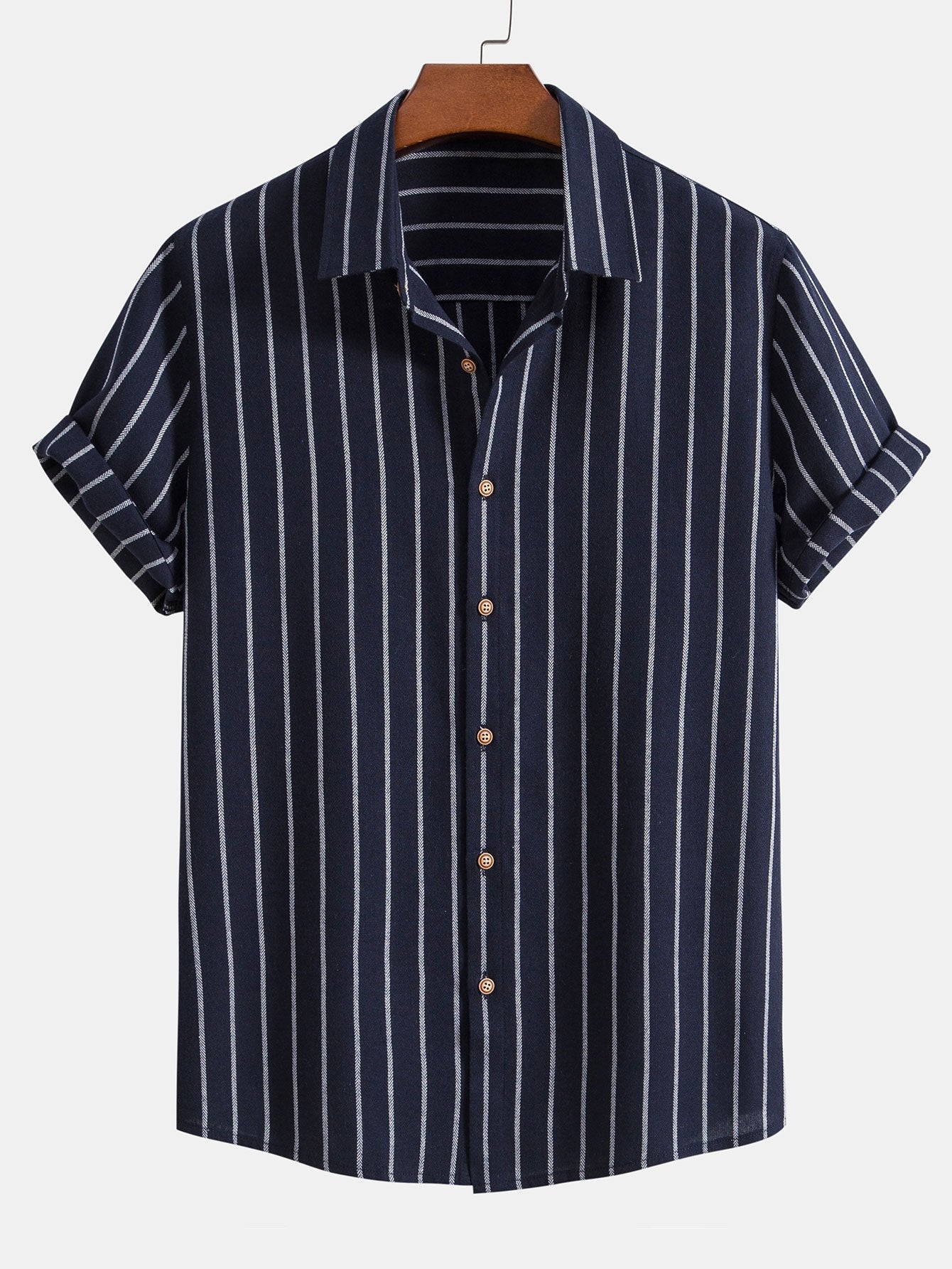 Men's Short Sleeve Striped Shirt Button Front Regular Fit Top