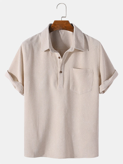 Men's Short Sleeve Polo Shirt with Button Placket