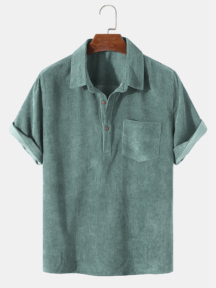 Men's Short Sleeve Polo Shirt with Button Placket