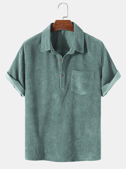 Men's Short Sleeve Polo Shirt with Button Placket